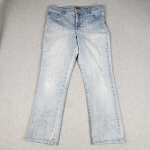 Lee Jeans Womens 31 Blue Denim Relaxed Fit Straight Leg High Rise Distressed